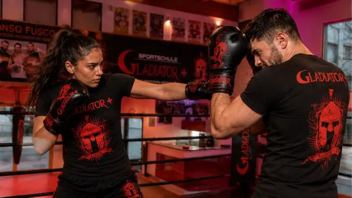 Boxtraining mit Schlag- und Deckungsübung bei der Sportschule Gladiator in Augsburg